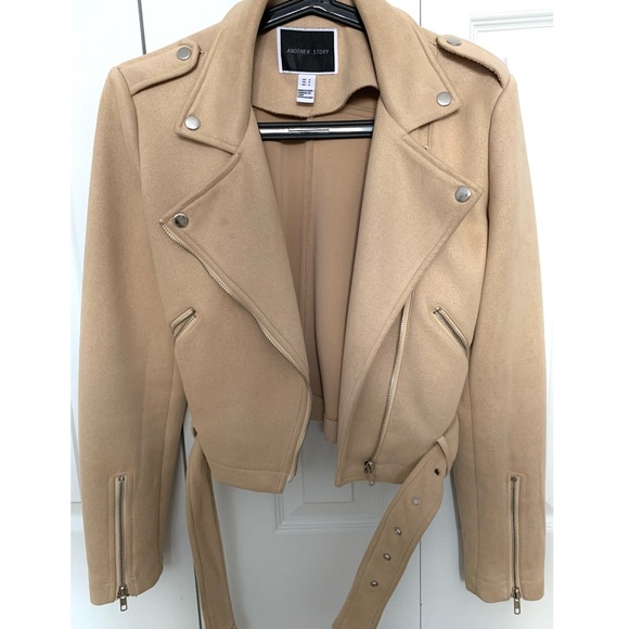 Another Story Faux Suede Biker Jacket - Beige/Tan - Picture 3 of 5